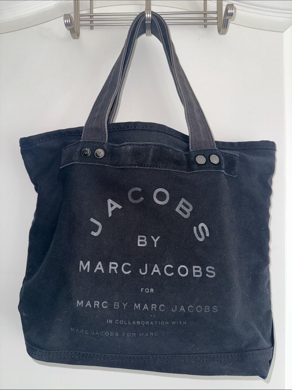 Marc Jacobs Black Canvas Messenger Tote with Logo Front